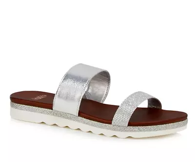 Faith By Debenhams Jessa Ladies UK 7 EU 40 Silver Leather Blend Slip On Sandals • £18.99