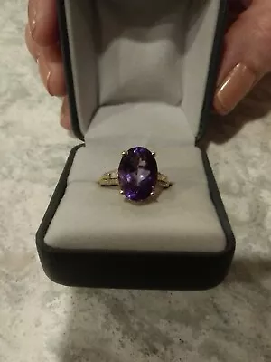 Moroccan Amethyst 5.90ctw &.20ctw Diamond Ring In Yellow Gold Over 925 SS Siz 7 • $229.95