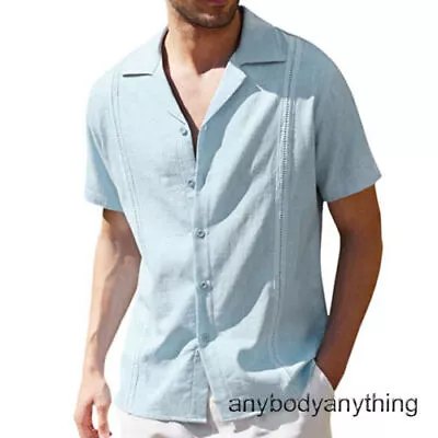 Mens Cuban Summer Beach Top Button Down Shirt Short Sleeve Linen Shirt Tops  • $19.99