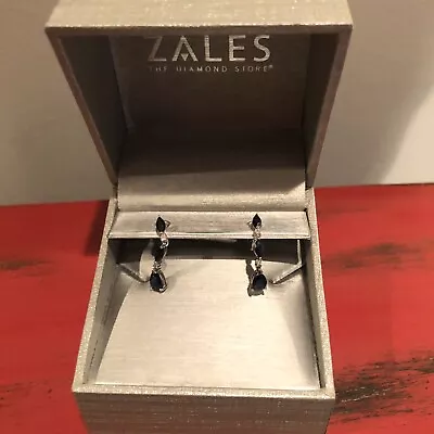 Zales 10K White Gold Genuine Sapphire And Diamond Drop / Dangle Earrings • $224