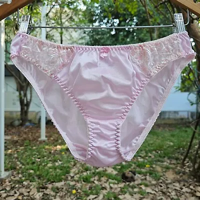 Vintage Silky Nylon Panty Sweet Pink Bikini Sissy Lace Brief Size 8 Hip 42-45  • $20.88