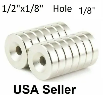 25 100 Strong Countersunk Ring Magnet 1/2 X1/8  Rare Earth Neodymium 1/8  Hole • $8.99