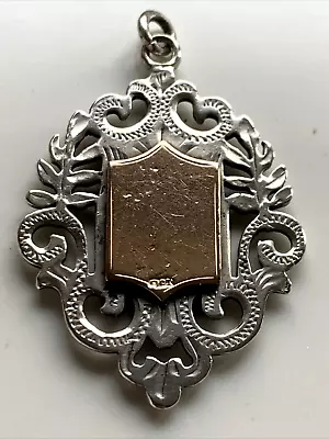 Antique Sterling Silver & 9ct Rose Gold Fob For Pocket Watch Chain BRM 1909 • £29.95