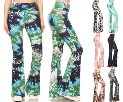 Women's Tie Dye Flare Leg Pants Yoga Leggings Soft Knit Stretch High Waist Print • $7.49