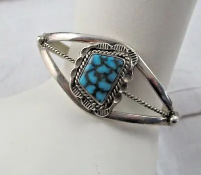 Vintage MEXICAN Sterling Silver Tribal Navajo CUFF BRACELET Turquoise SIGNED • $95