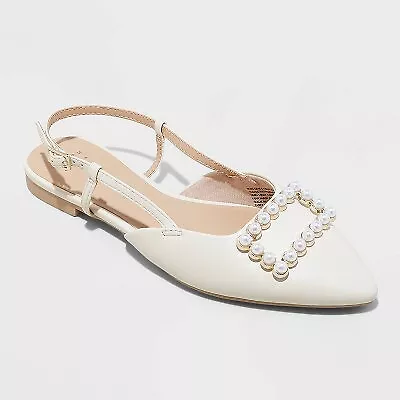 Women's Emerson Slingback Ballet Flats - A New Day White 8 • $14.99