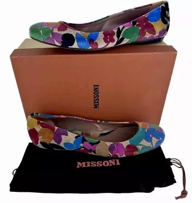 Missoni $650 NIB 10 US 40 EU Floral Print Velvet Leather Ballet Flats Shoes Bag • $97