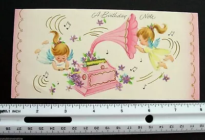 #D413- Vintage Birthday Greeting Card Sweet Angels Old Fashioned Music Player • $4