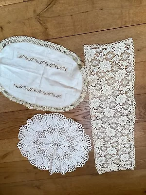 £3 • Buy 3 Vintage Linen / Crochet / Embroderied Table Mats /cloths Etc