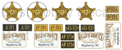 Mayberry Sheriff Andy Griffith Police Car &  Wally's 1/64 Scale Slot Car Decals • $5.50