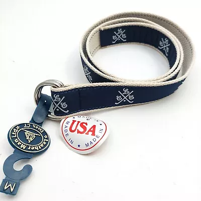 Leather Man D-Ring Motif Navy White Belt Size M (34 -36 ) W/ Country Club Logo • $24.99