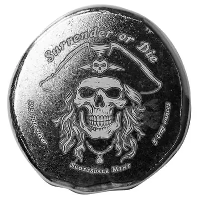 5 Oz Silver Round - Pirate Skull Hand Poured .999 Fine Silver Bullion #A600 • $162.22