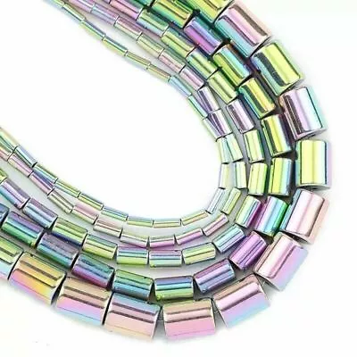 Hematite Beads For Jewellery Making Rainbow  Cylinder Tube 4x2mm Beads X50 • £2.97