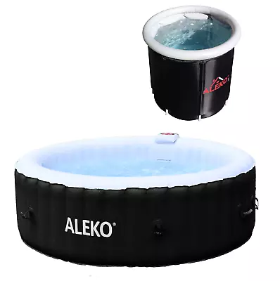 ALEKO Black Round Inflatable Hot Tub Spa 6 Prs And 1 Prs Cold Ice Plunge Tub • $475.15