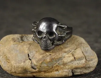 Genuine 1940s Skull & Cross Bones Mexican Biker Ring Momento Mori Chunky 1940s • $180