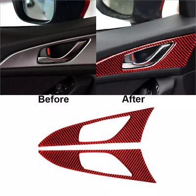 2Pcs For Mazda 3 Axela 2017-18 Red Carbon Fiber Interior Door Handle Cover Trim • $17.63