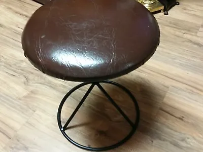 Vtg Retro Mcm Iron Wire Round Padded Seat Footstool Ottoman • $45