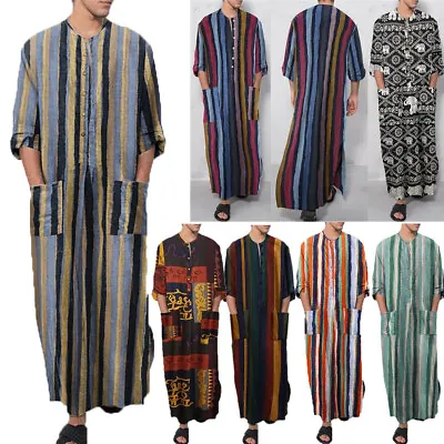 Mens Pajamas Cotton Long Sleeve Nightshirt Kaftan Sleepwear Gown Nightwear • $23.99