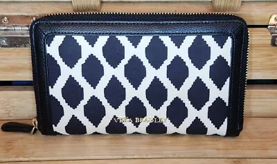 Vera Bradley Zip Around Accordian Style Wallet Faux Leather Trim In  Ikat Spots  • $15.99