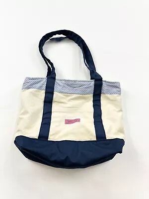 Vineyard Vines Tote Bag 15 X 11 X 5 Tan Canvas Blue Gingham Lining • $21.64