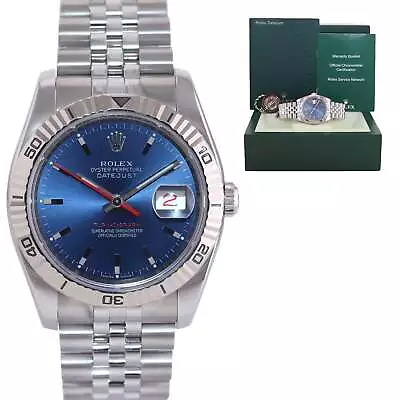 2008 MINT Rolex DateJust Turn O Graph 116264 Blue Steel 18k Fluted Jubilee Watch • $7992.13