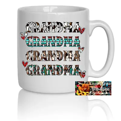 Grandma Western Cow Print Coffee Mug Gifts For Women Ceramic Coffee Cup • £16.39