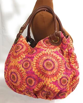 BoHo Hippie Purse Eyelet Fabric Orange Pink Yellow Leather Brass Marc Ecko • $24.03