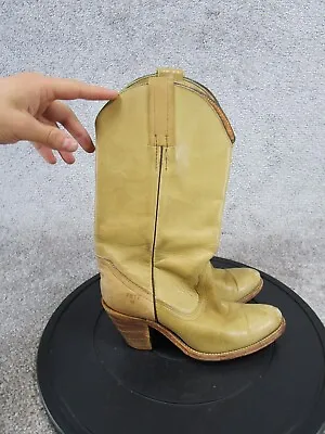 Vintage Frye Boots Womens Size 6.5 B Jane Yellow Leather Heeled • $69.99