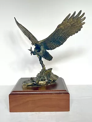 Vintage Large Bronze Eagle Sculpture On Stand Numbered Artist Signed 1984 • $279.99