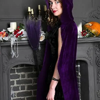 Purple Wizard Hooded Cloak Hooded Velvet Cape Wizard Broom Costumes Cosplay SS5 • $16.79