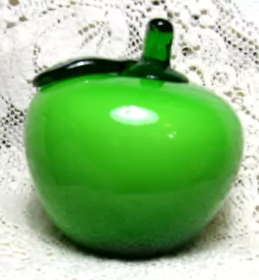 Vintage Murano Style Hand-Blown Glass Green Apple Fruit Art Glass Figurine • $12.99