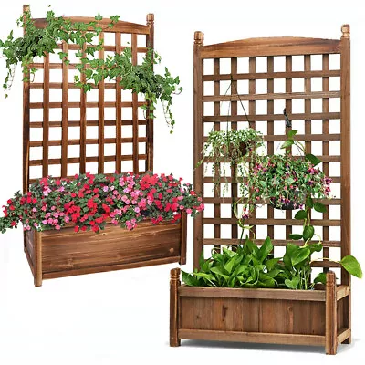 Wooden Garden Planter With Trellis Patio Terrace Flower Climbing Raised Bed Pot • £35.97