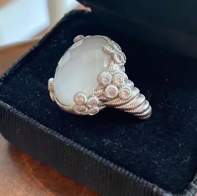 Judith Ripka SZ 8:  925 Sterling Faceted White Agate Doublet Diamonique CZ Ring • $79