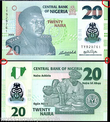 Nigeria 20 Niara P34 2009 Polymer Major *error* Unc Money Bill Bank Note • $99.99