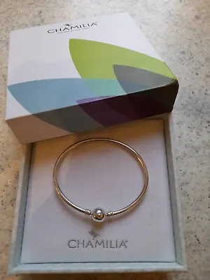 Chamilia 18cm Silver 925 Snap Clasp Brilliance Bangle Charm Bracelet In Box  • £34.99