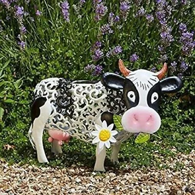 Novelty Solar Powered Light Up Cow Statue Bronze Effect White LED Figurine • £21.99