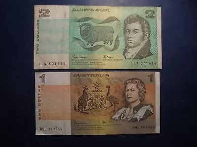 Old Australian $1 And $2  Banknotes. • $7.25