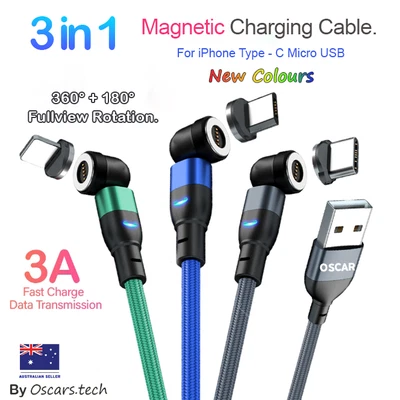 $5.95 • Buy Magnetic Charging Cable USB-C/iPhone/Samsung/Type-C /Micro USB Fast Charger Cord