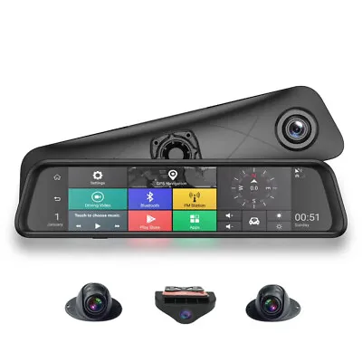 Dash Recorder 4 Cameras Android Rearview Mirror 12 Inch Screen Car DVR Cameras • $284.29
