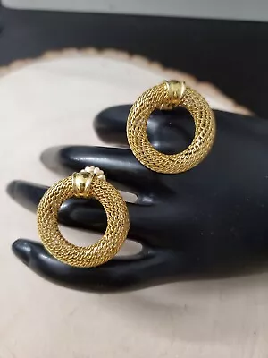 14k Gold Solid Mesh Hoop Circle Earrings / Vintage Estate • $600