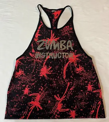 Zumba Wear Instructor Coral Splatter Black Racerback Tank Size S (Spicy) NWOT • £15.18