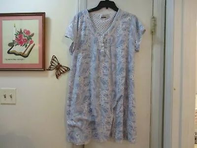 Miss Elaine - White W/Blue Paisley Pattern Knit S/Sleeve  Sleep Gown  -  Size 2X • $12.50