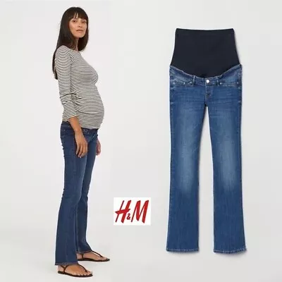 NWT $50 H&M Women M MAMA BOOTCUT Maternity Jeans High Rib SLIM FIT Stretch • $29