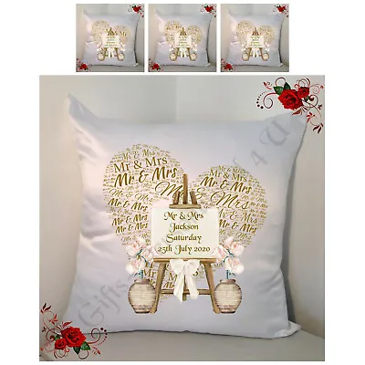 Personalised 18  Cushion  Wedding Gift  Mr & Mr / Mr & Mrs / Mrs & Mrs - Style 2 • £16.99