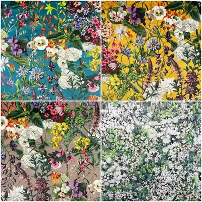 PRINTED VELVET FABRIC Stunning Floral Meadow Design Curtain Cushions Upholstery • £1.50