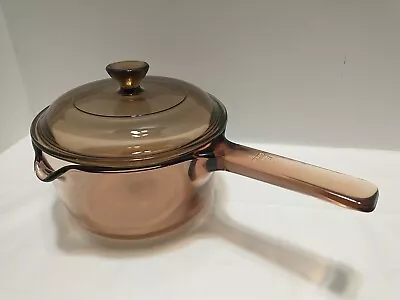 Vintage Vision Corning Ware 1L Saucepan Pot With Lid Amber Glass USA Read Desc • $19.95