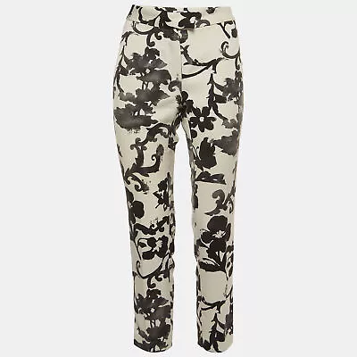 Moschino Off-White/Black Floral Print Crepe Trousers M • $141.75