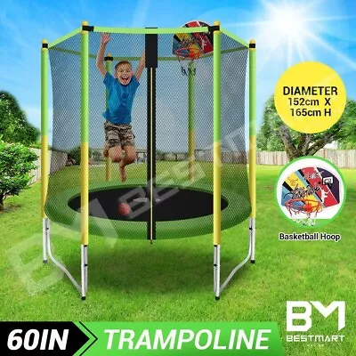 $159.49 • Buy Genki Kids Round Trampoline 60 Inch Jump Toy Safety Enclosure & Basketball Hoop