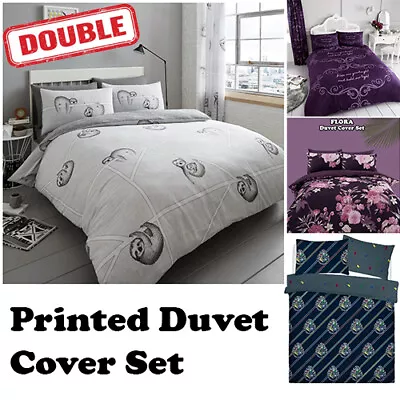 PRINTED DUVET COVER Bedding Set Quilt Covers + Pillowcase Double UK • £10.99