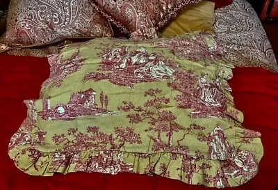 LINEN Custom  Vintage Euro Pillow Sham  French Toile Pastoral Flax Ruffled • $32